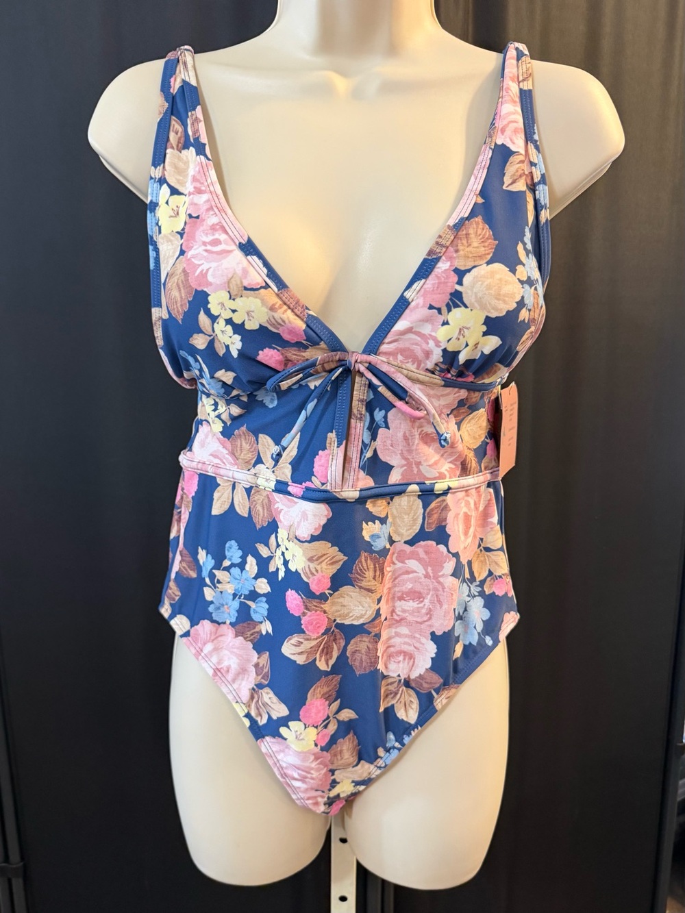 Shade & Shore Floral Print Plunge Tie Detail Cheeky Coverage One Piece Swimsuit